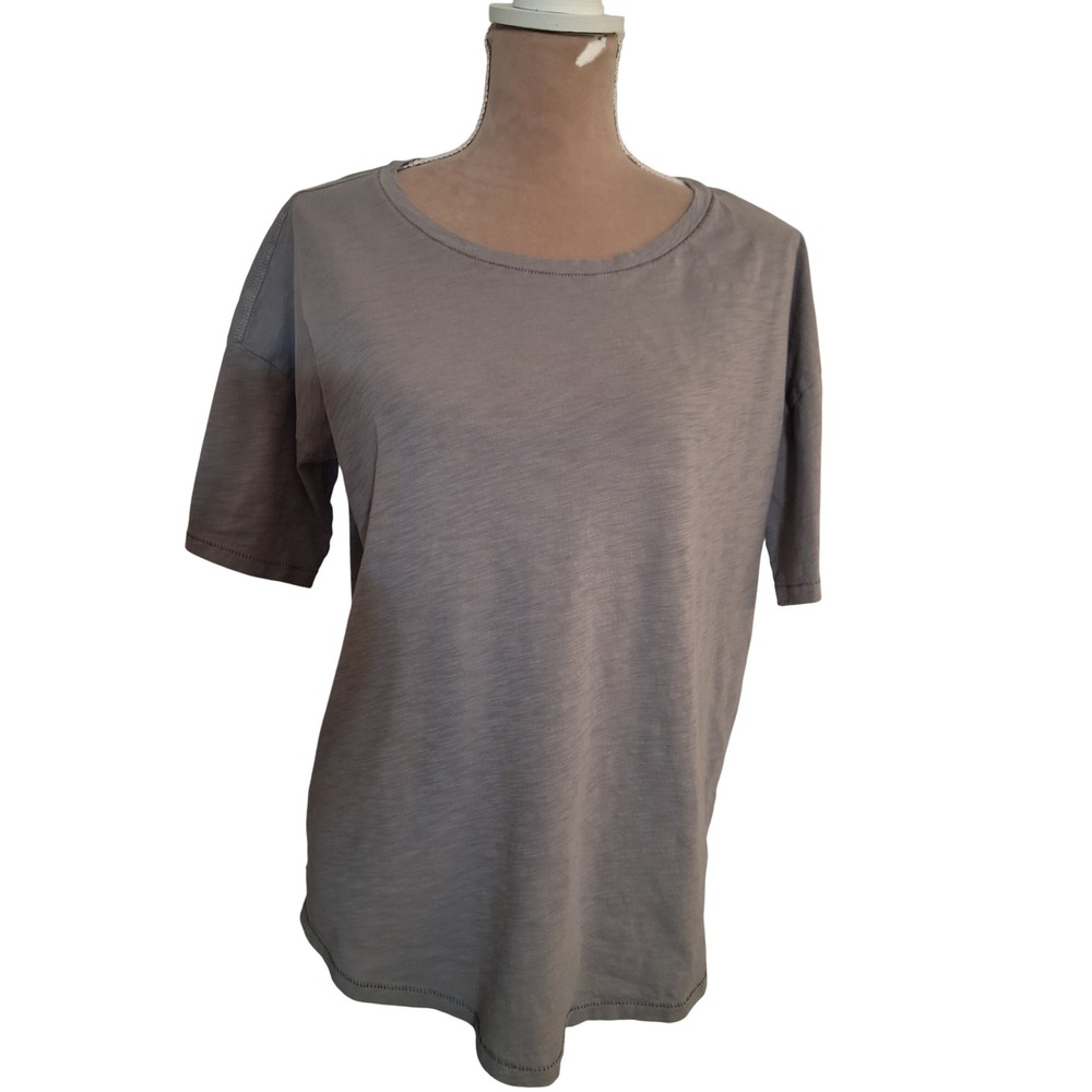 Barefoot Dreams Malibu Collection Gray Cotton Slub Tee Womens Medium